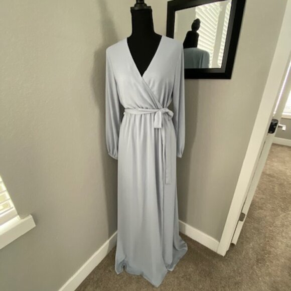 NWT Sugarlips Wholehearted Dusty Blue Faux Wrap Maxi Dress Medium - Picture 3 of 16